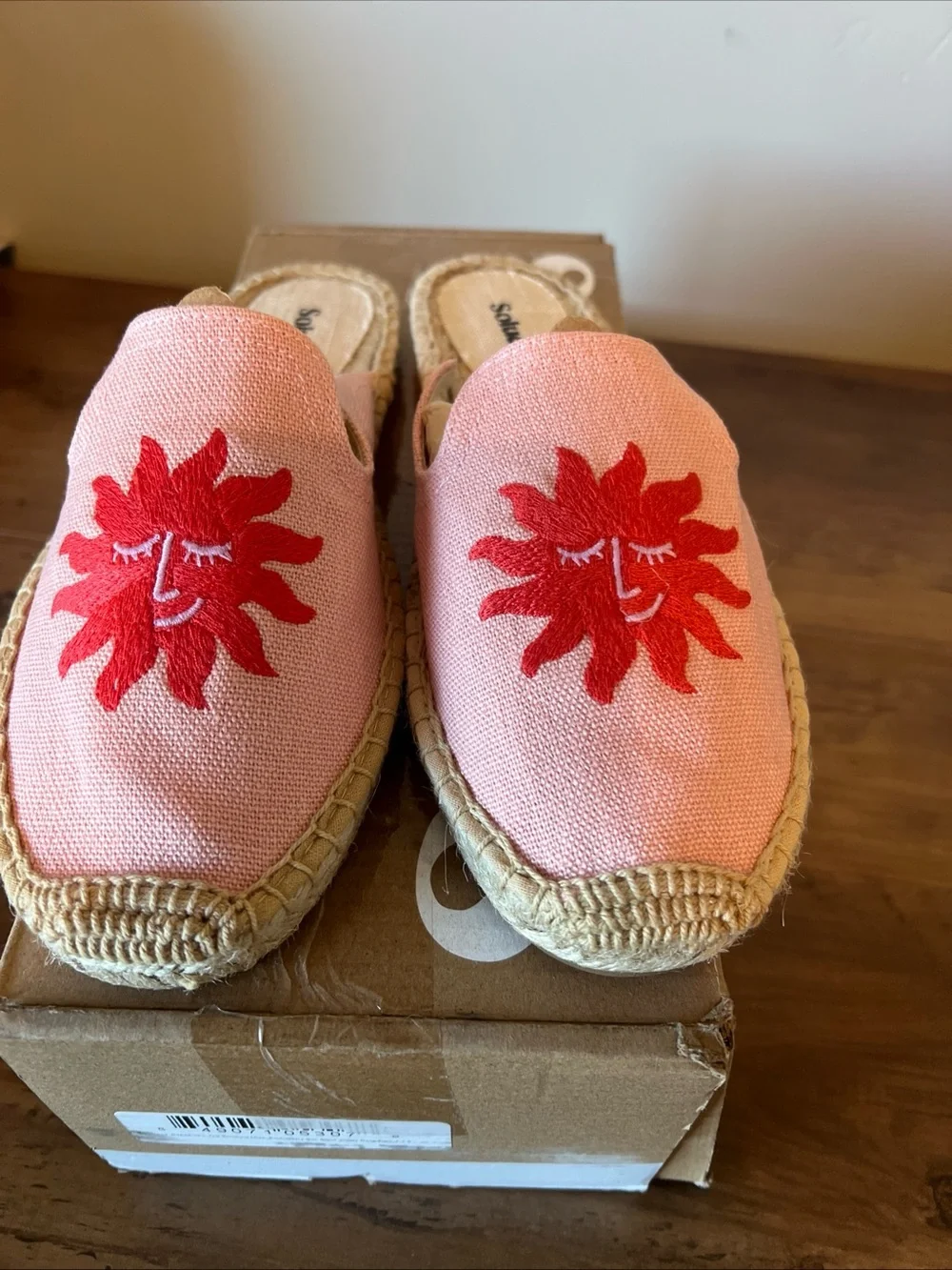 Soludos Espadrille Smoking Mule Embroidery Sun Burst Dusty Rose Pink